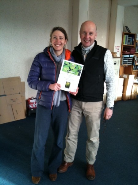 Sarah and Ian with their certificate from the Woodland Trust following our first donation